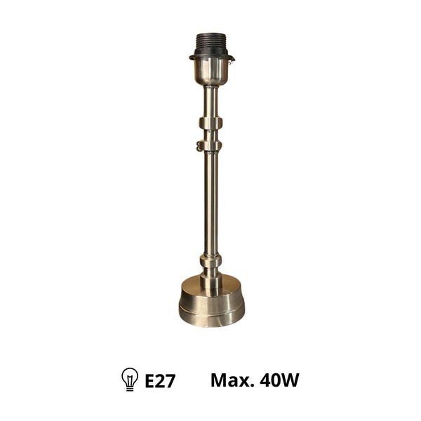 Detailaufnahme des Nickel Lampenfußes mit 35,5 cm Höhe. Perfekt für individuelle Lampenkreationen und moderne Wohnstile.