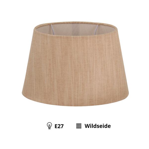 Detailaufnahme des ovalen Lampenschirms in creme. Dieser Schirm verleiht jedem Raum eine sanfte, warme Lichtstimmung.