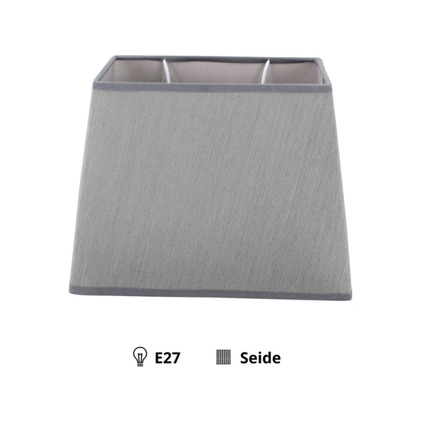 Detailaufnahme des grauen Lampenschirms Conica in rechteckiger Form. Perfekt für eine moderne und stilvolle Beleuchtung.