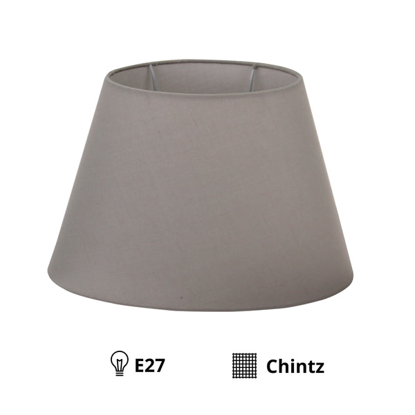 Detailansicht des ovalen Lampenschirms in hellem Grau. Moderne Eleganz für individuelle Lichtakzente in Ihrem Zuhause.