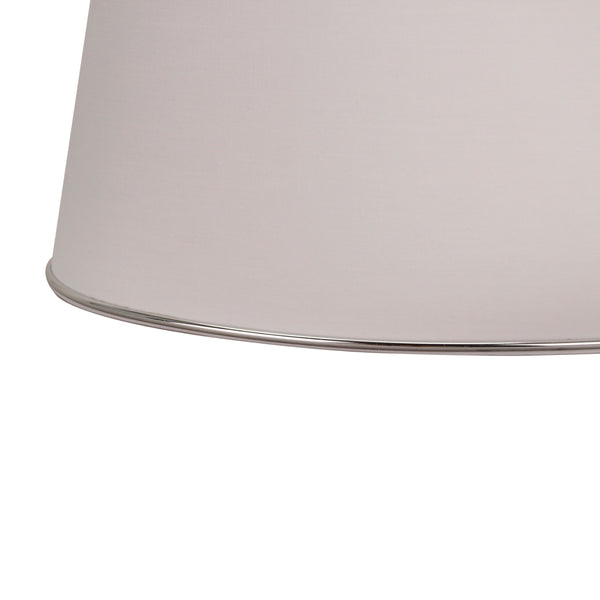 Eleganter ovaler Lampenschirm in Silber und Weiß. Er verleiht jedem Raum eine moderne, zeitlose Note.
