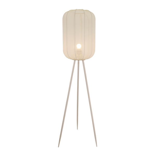 Die cremefarbene Stehleuchte Lecce vereint Japandi-Stil mit sanftem Licht.
