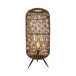 Moderne Stehleuchte aus braunem Holz mit elegantem Design. Perfekt für eine gemütliche Atmosphäre im Wohnbereich.