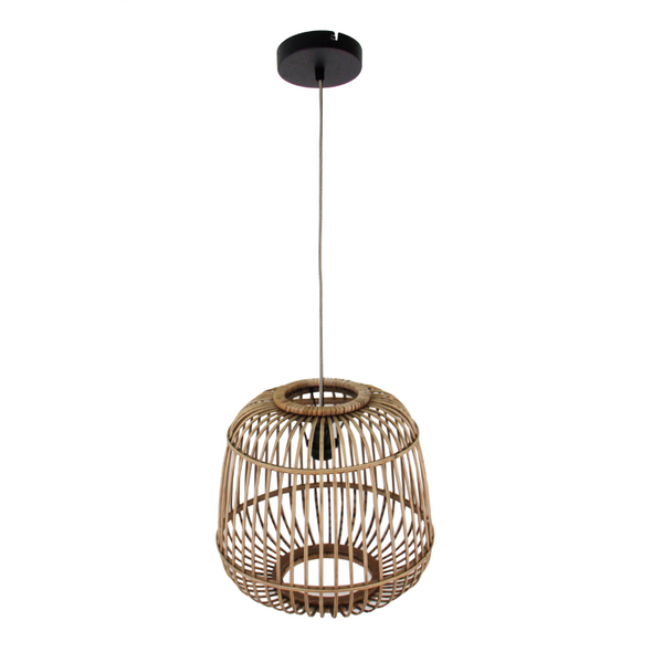 Detailaufnahme der braunen Nature Trapeze Pendelleuchte. Perfekt für ein gemütliches, ländliches Ambiente in jedem Raum.