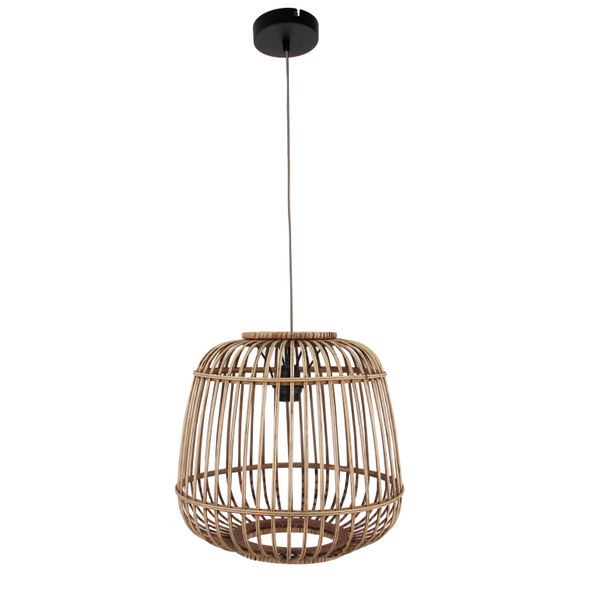 Detailaufnahme der Nature Trapeze Pendelleuchte in Braun. Ihr rustikales Design bringt natürlichen Charme in jeden Raum.