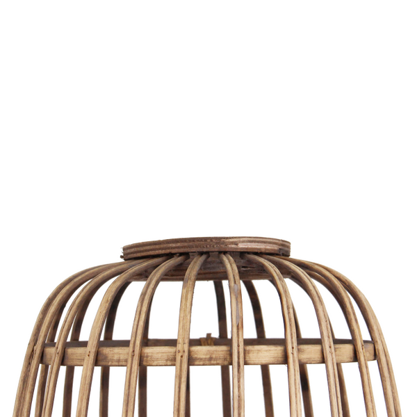 Detailansicht der braunen Nature Trapeze Tischleuchte. Sie bringt ländlichen Charme in jeden Wohnraum.