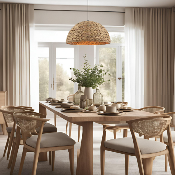 Die braune Pendelleuchte Nature Treccia bringt bohemian Flair in jeden Raum. Ideal für eine gemütliche Stimmung beim Essen.