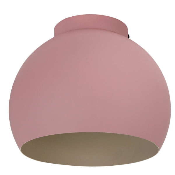 Detailansicht der modernen Deckenleuchte Sfera in zartem Rosa. Diese Leuchte bringt einen sanften Farbtupfer in jeden Raum.