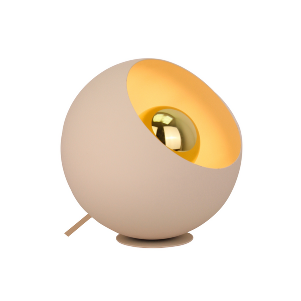 Moderne Tischleuchte Sfera in Beige mit einem Durchmesser von 20 cm. Sie bringt warmes Licht in Ihr Zuhause.
