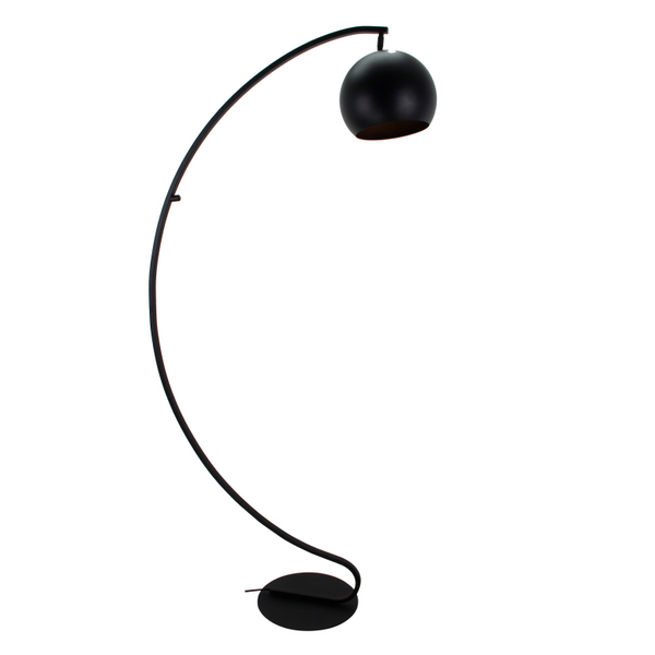Detailaufnahme der modernen Stehleuchte Sfera in elegantem Schwarz. Sie bringt zeitgenössisches Flair in jeden Wohnraum.