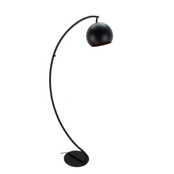 Schwarze Stehleuchte Sfera in modernem Design, ideal für stimmungsvolle Beleuchtung im Wohnzimmer.