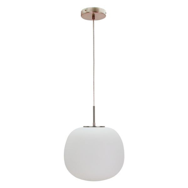 Detailansicht der weißen Pendelleuchte Opalino mit transparenten Akzenten. Perfekt für einen eleganten Touch im Wohnbereich.