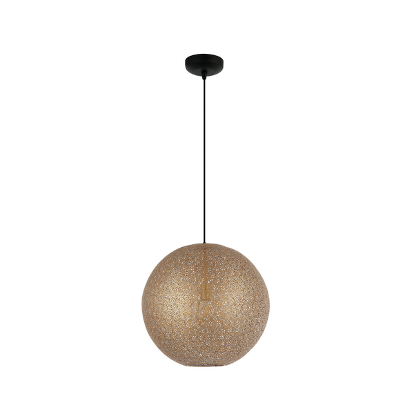 Detailaufnahme der goldenen Rolo Pendelleuchte. Mit ihrem modernen Design setzt sie glänzende Akzente in jedem Raum.