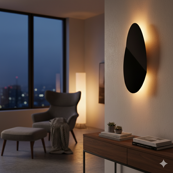 Die schwarze Wandleuchte Piatto wirkt modern und elegant. Ideal für stimmungsvolle Akzente in jedem Raum.