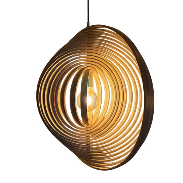 Detailaufnahme der cremefarbenen Ring Pendelleuchte. Ihre moderne Form bringt harmonisches Licht in jeden Wohnraum.