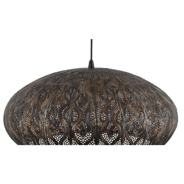Detailaufnahme der schwarzen Pendelleuchte Rolo mit elegantem Design. Perfekt für stilvolle Akzente über dem Esstisch.