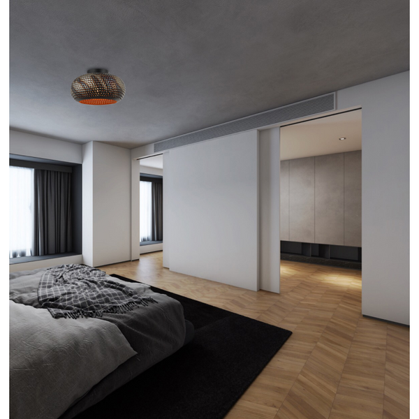 Detailaufnahme der schwarzen Deckenleuchte Spezia mit modernem Design. Perfekt für eine stilvolle Raumbeleuchtung.