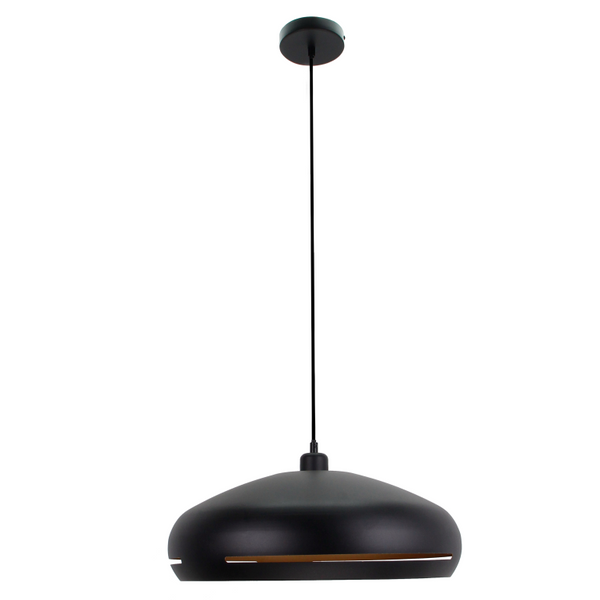 Detailaufnahme der modernen Pendelleuchte Streifen in Schwarz. Ideal für stilvolle Akzente über Esstischen oder in Küchen.