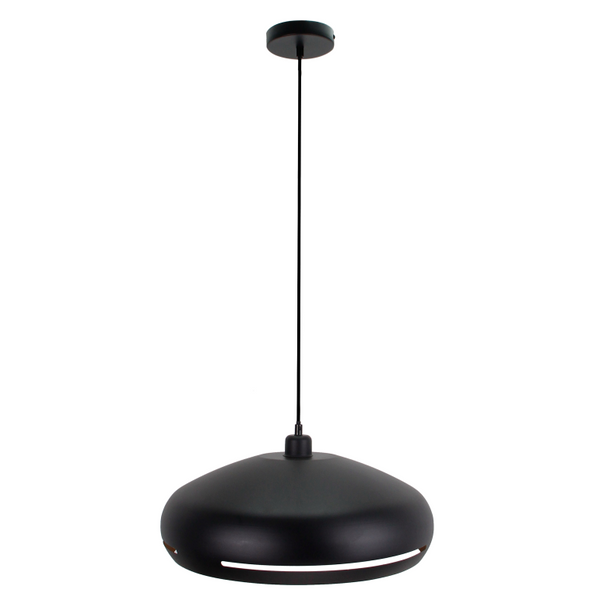Detailansicht der modernen Pendelleuchte Streifen in Schwarz. Ideal für schicke Einrichtungen und stimmungsvolles Licht.