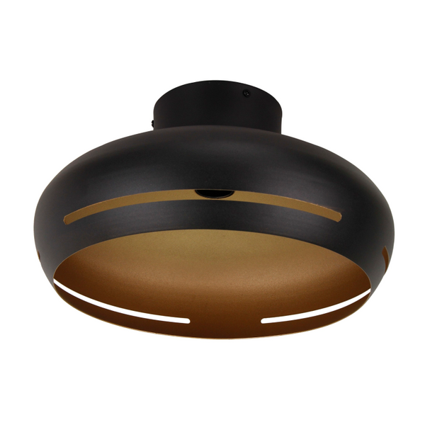 Detailansicht der modernen Streifen Deckenleuchte in Schwarz und Gold. Ideal für edle Akzente in jedem Wohnraum.