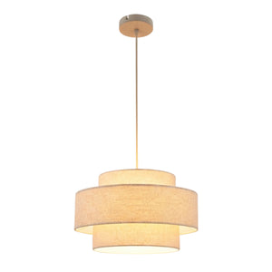 Die beige Pendelleuchte Trilo vereint Leinen und Baumwolle für einen warmen, japanisch inspirierten Look.
