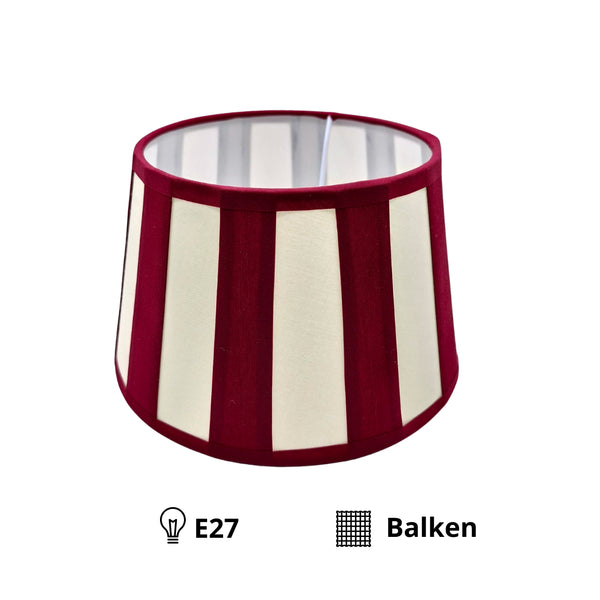 Harmonischer Lampenschirm in Rot und Creme für eine gemütliche Beleuchtung. Ideal für kreative Raumgestaltungen.