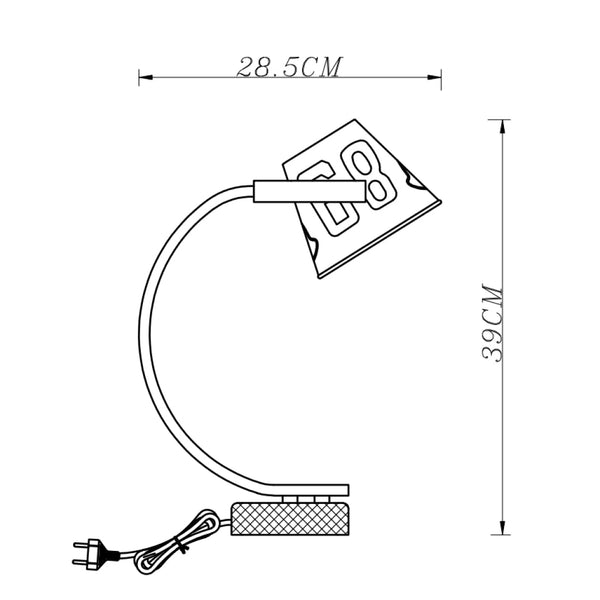 Detailaufnahme der Tischleuchte im industriellen Design.