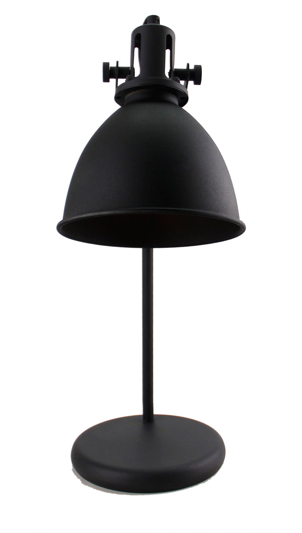 Detailaufnahme der industriellen Tischleuchte in Schwarz. Ihr markantes Design verleiht jedem Raum einen modernen Touch.