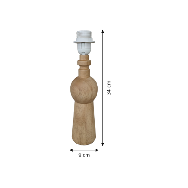 Maßzeichnung mit allen Abmessungen in Zentimetern: Various Lampenfuß - Holz, Natur - 34 cm - Holz - E27