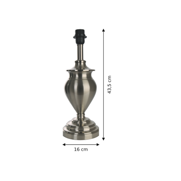 Maßzeichnung mit allen Abmessungen in Zentimetern: Various Lampenfuß - Nickel - 43.5 cm - Metall - E27