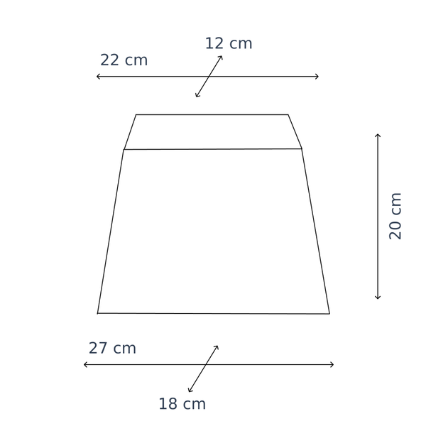 Maßzeichnung mit allen Abmessungen in Zentimetern: Various Lampenschirm Rechteckig Conica Rechteck - Grau - 27 cm - Baumwolle