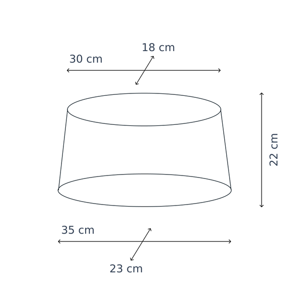 Maßzeichnung mit allen Abmessungen in Zentimetern: Various Lampenschirm Oval - Silber, Weiß - 35 cm - Chintz