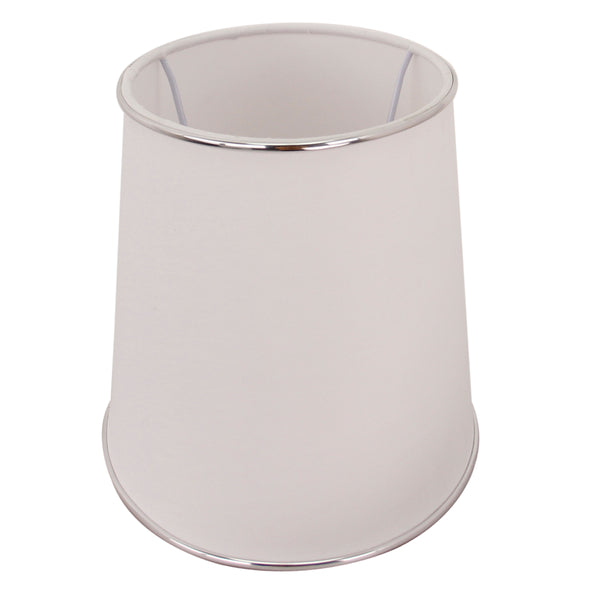 Eleganter ovaler Lampenschirm in Silber und Weiß. Perfekt, um jedem Raum eine edle Atmosphäre zu verleihen.