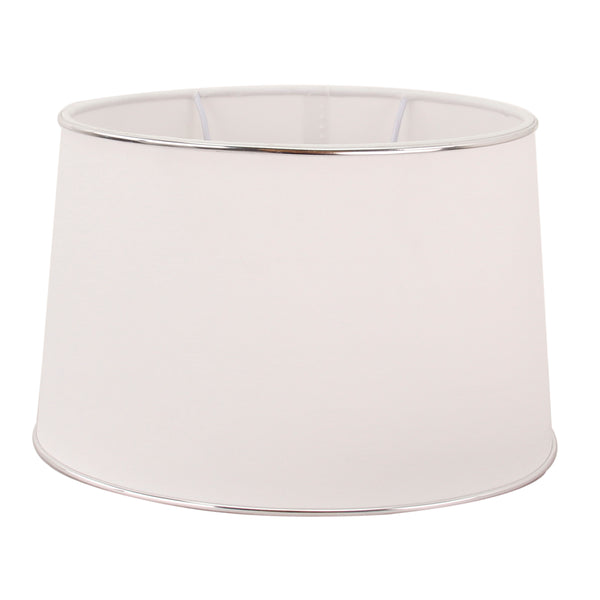 Eleganter ovaler Lampenschirm in Silber mit weißem Innenleben. Erlebt eine harmonische Lichtstimmung in jedem Raum.