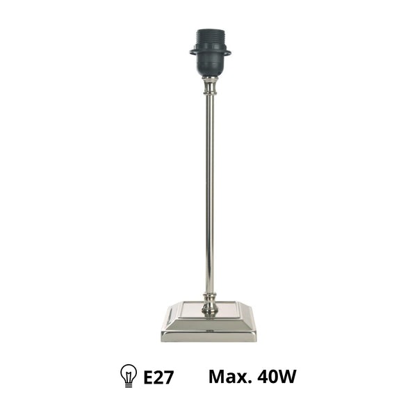 Detailansicht des silbernen Lampenfußes T-80 von Various. Er verleiht jeder Lampe einen modernen und eleganten Touch.