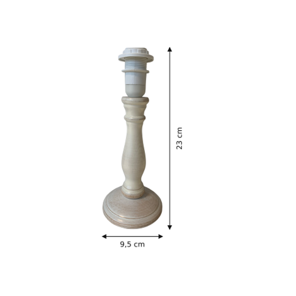 Maßzeichnung mit allen Abmessungen in Zentimetern: Various Lampenfuß Tina - Creme - 23 cm - Holz - E14