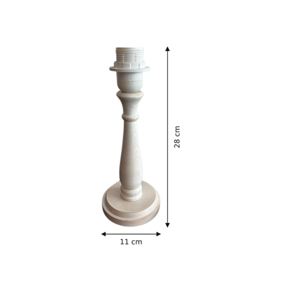 Maßzeichnung mit allen Abmessungen in Zentimetern: Various Lampenfuß Tina - Creme - 28 cm - Holz - E27