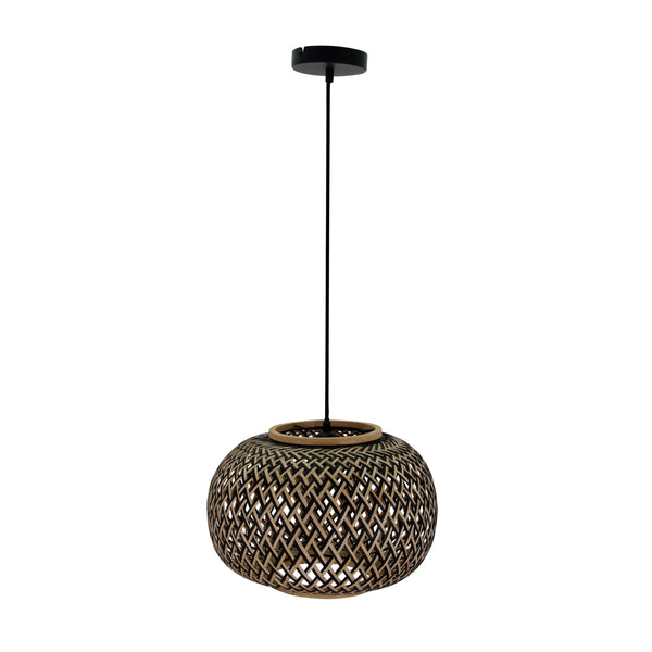 Die Weaving Pendelleuchte in Natur und Schwarz fügt ländlichen Charme hinzu. Perfekt für gemütliche Essbereiche.