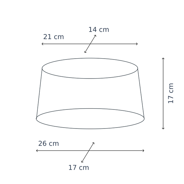 Maßzeichnung mit allen Abmessungen in Zentimetern: Various Lampenschirm Oval - Creme - Wooly - 26 cm - Wolle