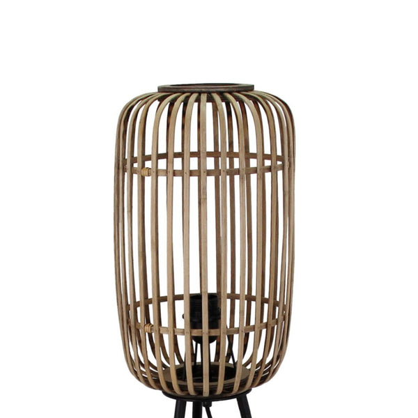 Detailansicht der beigen Woven Stehleuchte mit modernem, geflochtenen Design.